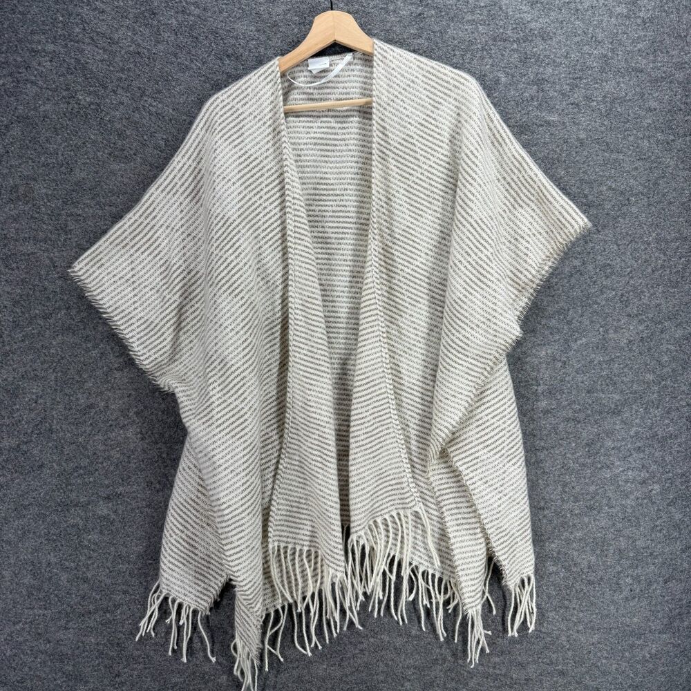 Sonoma Cape Women M Medium Gray Geometric Fringe Open Front Short Sleeve Casual